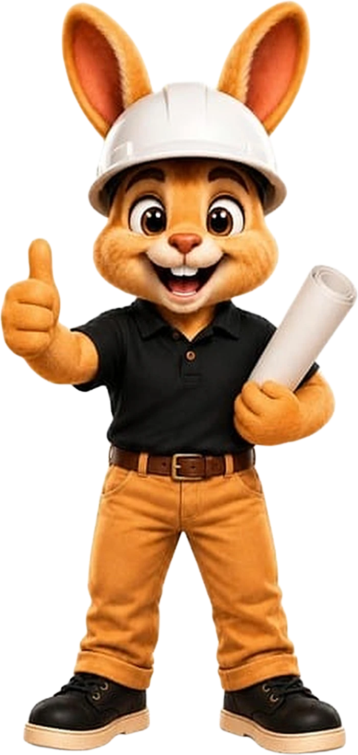 Dooie, the Spazedo rabbit mascot, giving a thumbs up